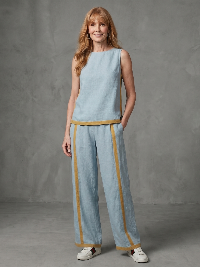 Inara | Sleeveless Top Wide Leg Contrast Trousers Set