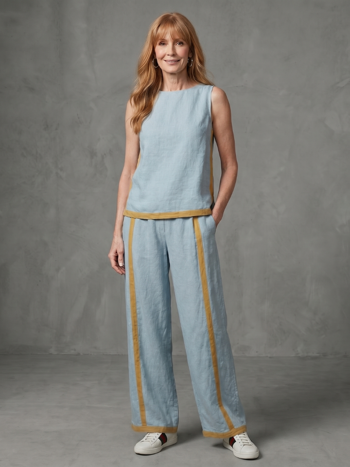 Inara | Sleeveless Top Wide Leg Contrast Trousers Set