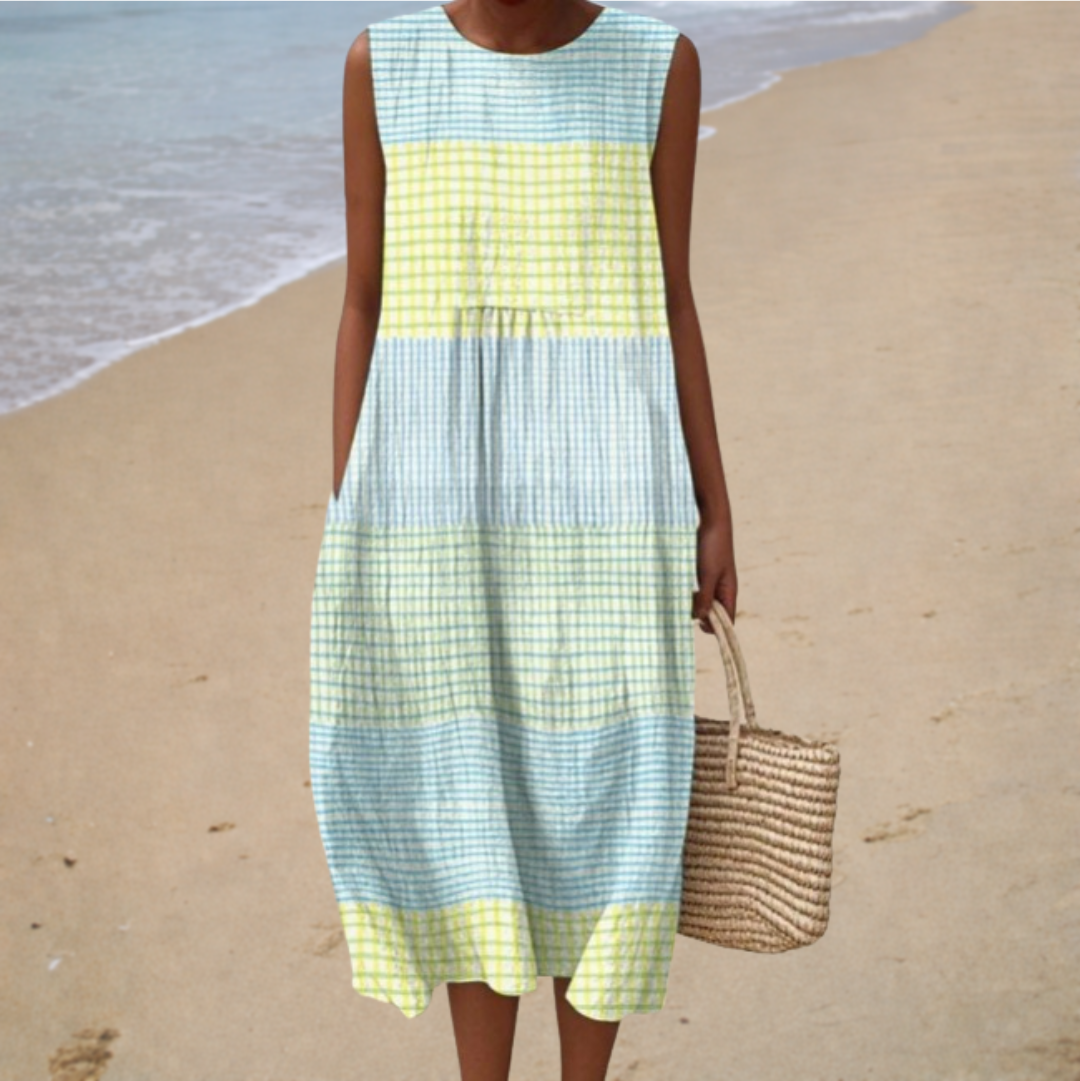 Summer Dress with Round Neckline and Sleeveless Design