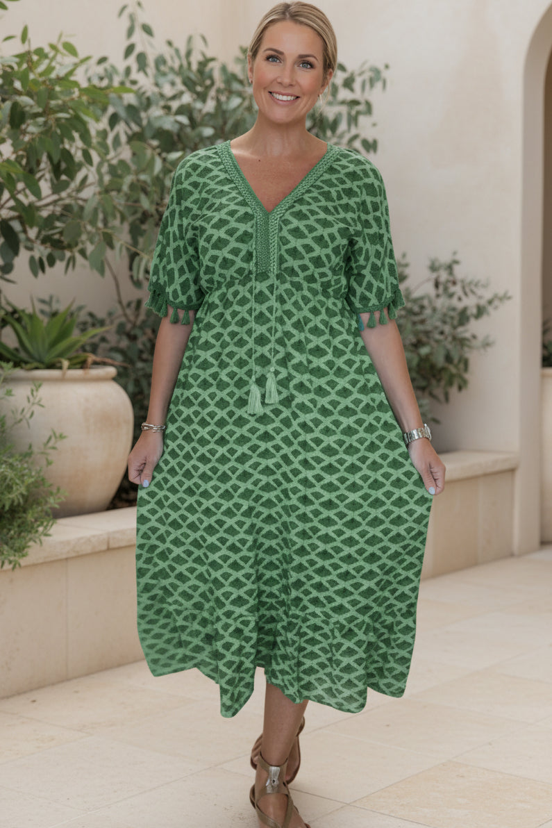 LAYLA - VIBRANT GEOMETRIC MIDI DRESS