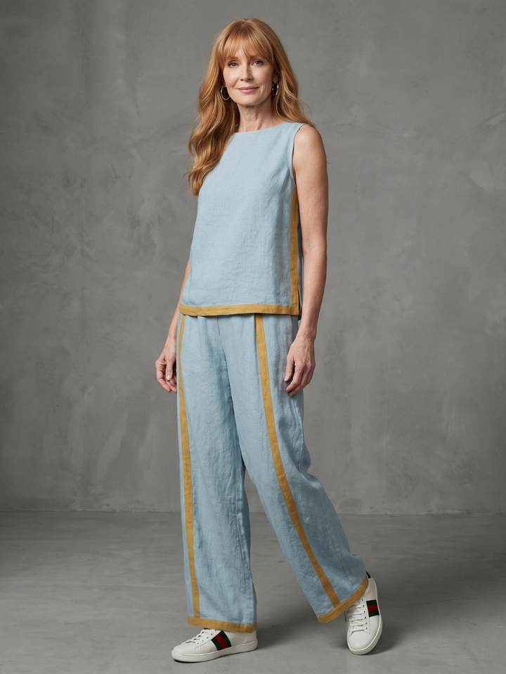 Inara | Sleeveless Top Wide Leg Contrast Trousers Set