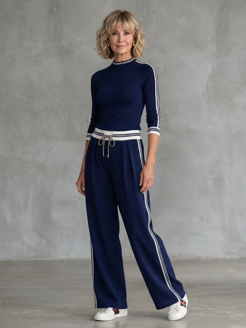 Eirlys | Fitted Long Sleeve Top Wide Leg Trousers Set