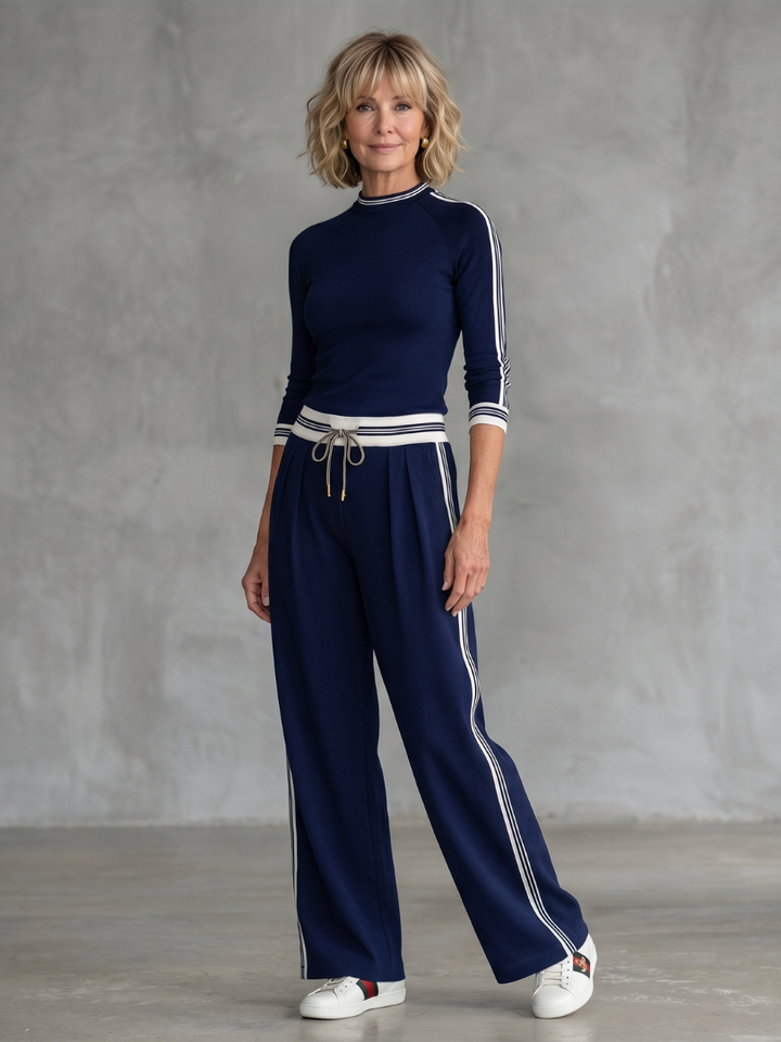 Eirlys | Fitted Long Sleeve Top Wide Leg Trousers Set