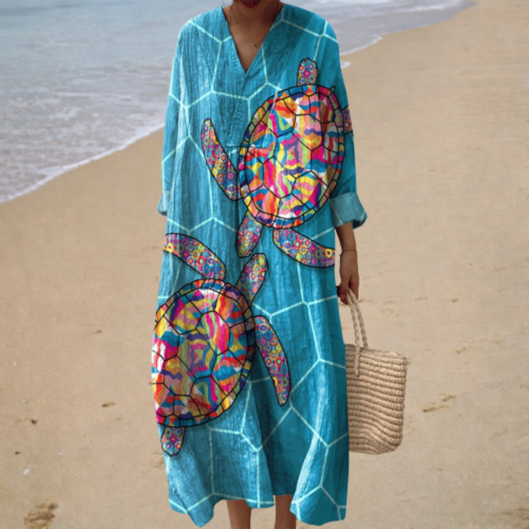 Airy Summer Dress with Print in Ocean Blue