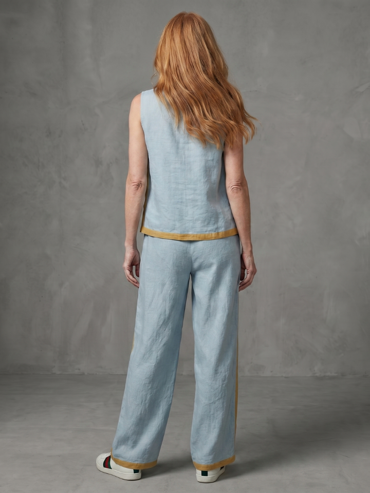 Inara | Sleeveless Top Wide Leg Contrast Trousers Set