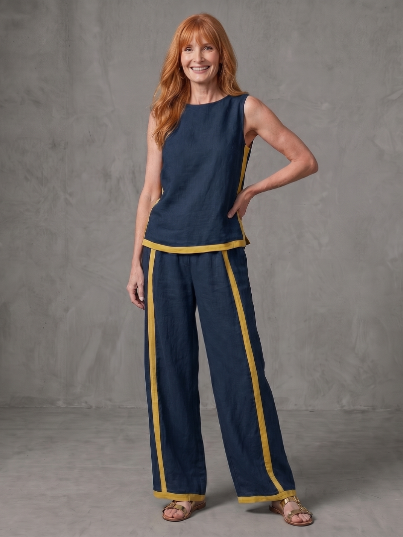 Inara | Sleeveless Top Wide Leg Contrast Trousers Set