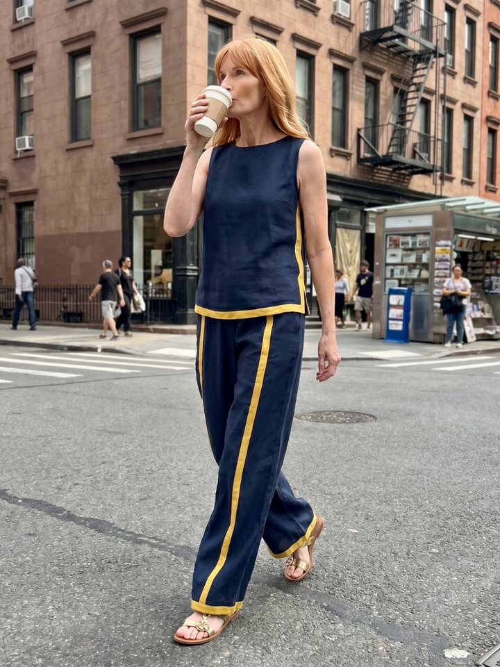 Inara | Sleeveless Top Wide Leg Contrast Trousers Set
