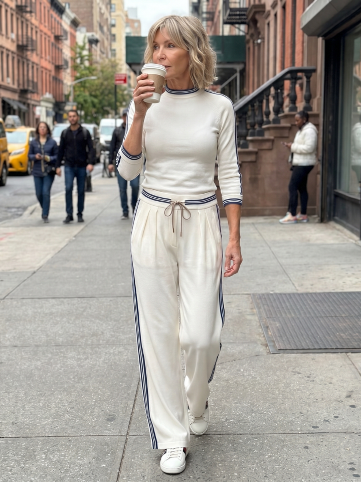 Eirlys | Fitted Long Sleeve Top Wide Leg Trousers Set
