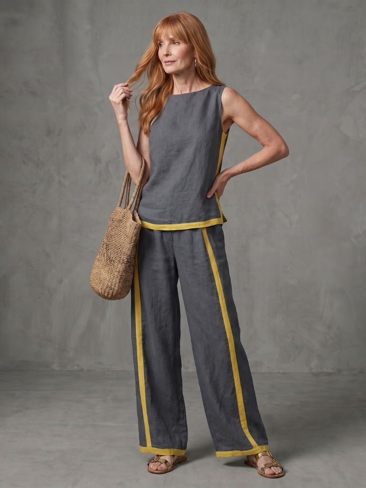 Inara | Sleeveless Top Wide Leg Contrast Trousers Set