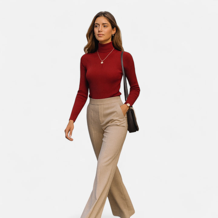 Women’s Ribbed Turtleneck – Long Sleeve Slim Fit Top