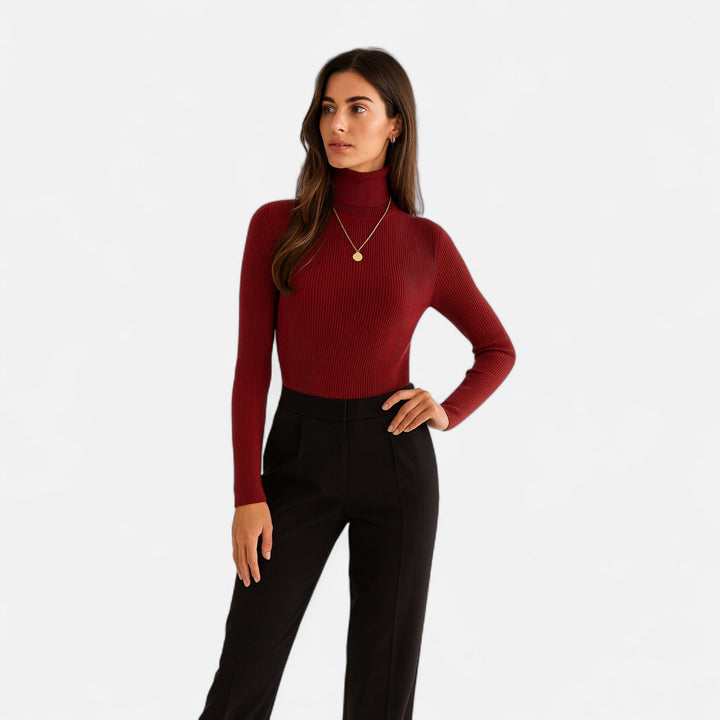 Women’s Ribbed Turtleneck – Long Sleeve Slim Fit Top