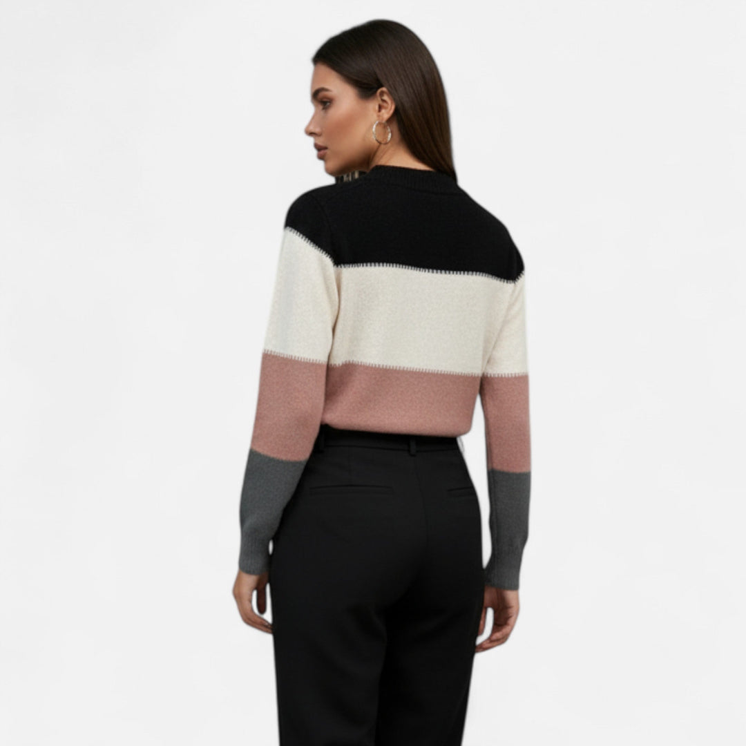 Women’s Knit Sweater – Color Block Long Sleeve Pullover