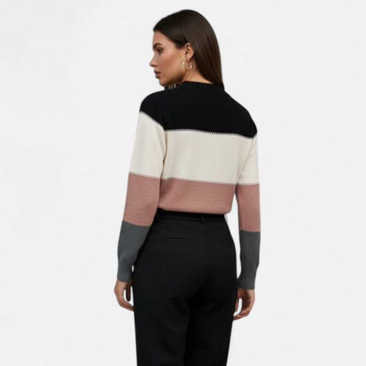 Women’s Knit Sweater – Color Block Long Sleeve Pullover