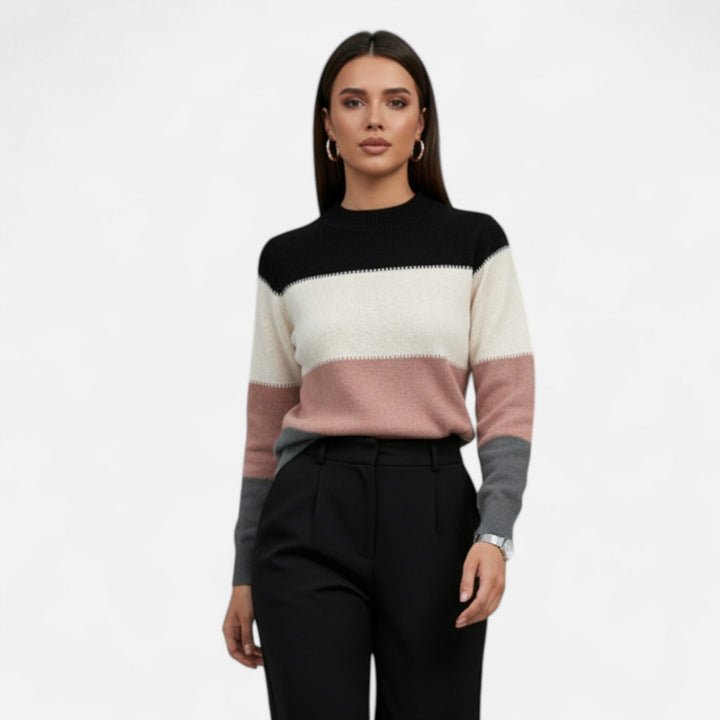 Women’s Knit Sweater – Color Block Long Sleeve Pullover