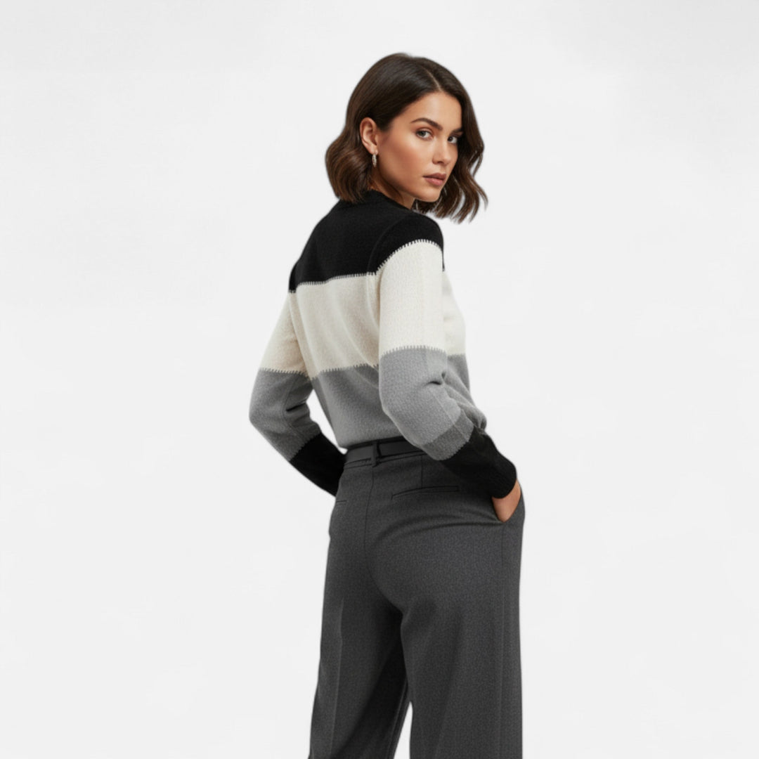 Women’s Knit Sweater – Color Block Long Sleeve Pullover