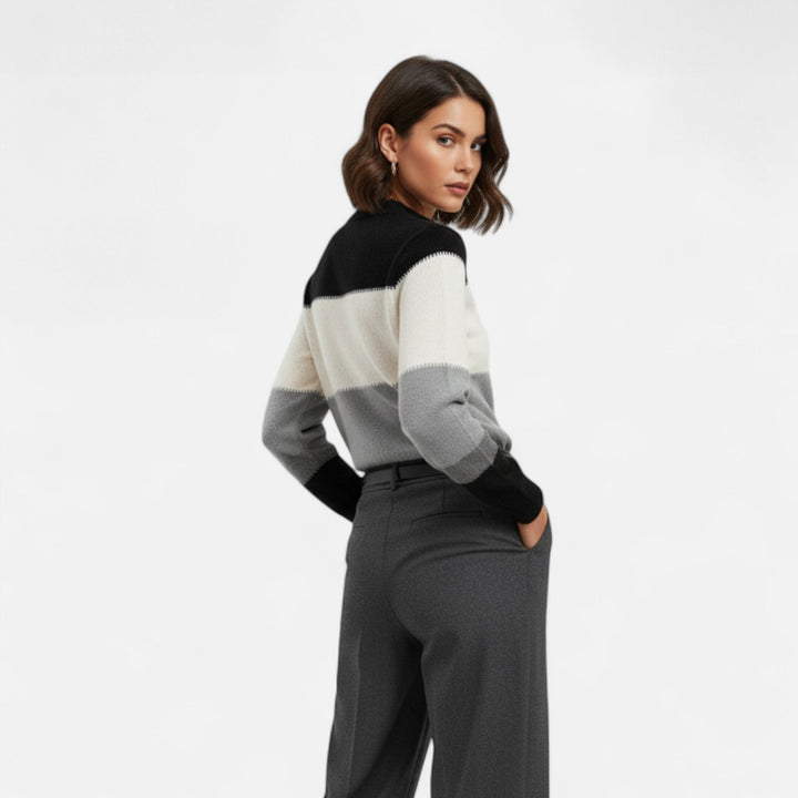 Women’s Knit Sweater – Color Block Long Sleeve Pullover