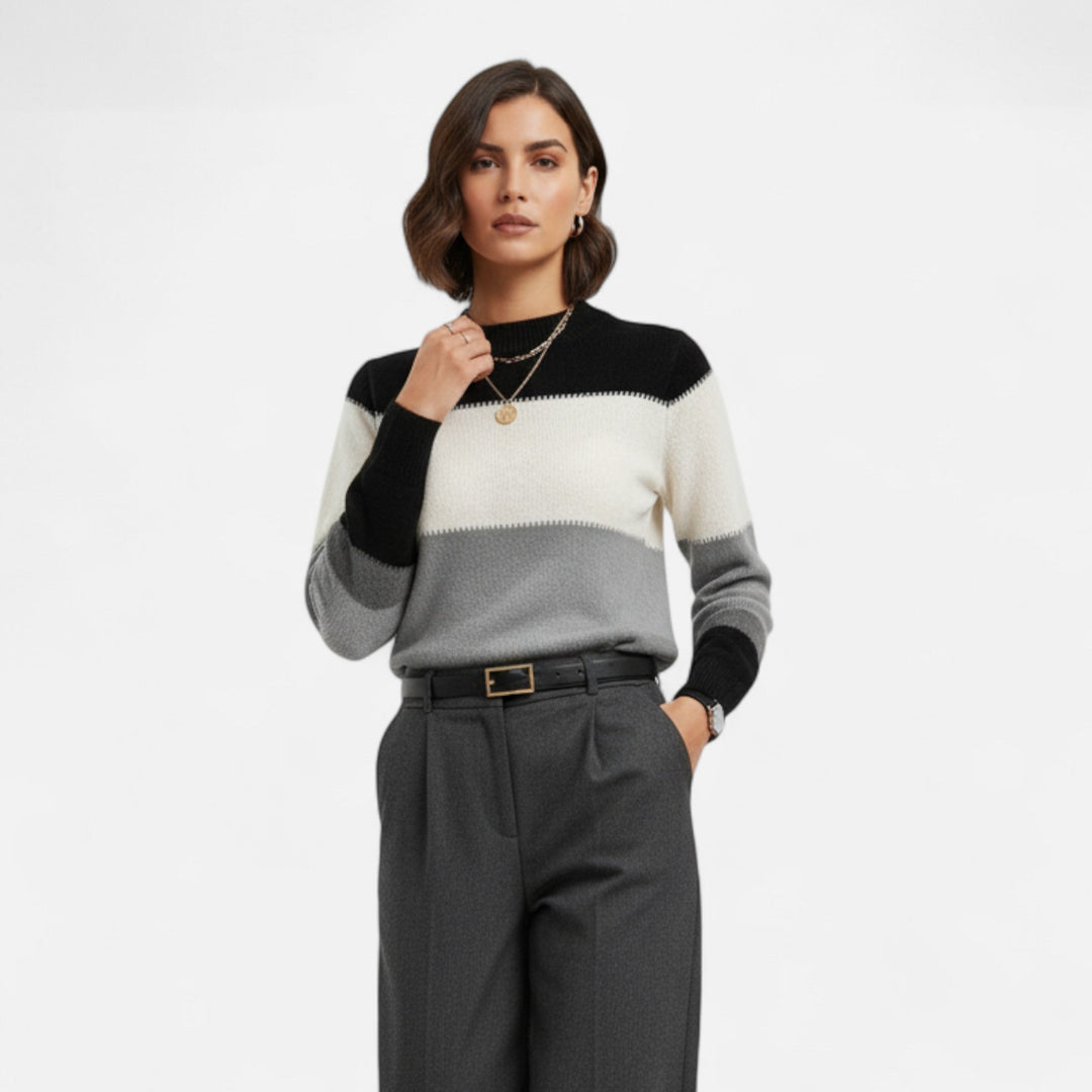Women’s Knit Sweater – Color Block Long Sleeve Pullover