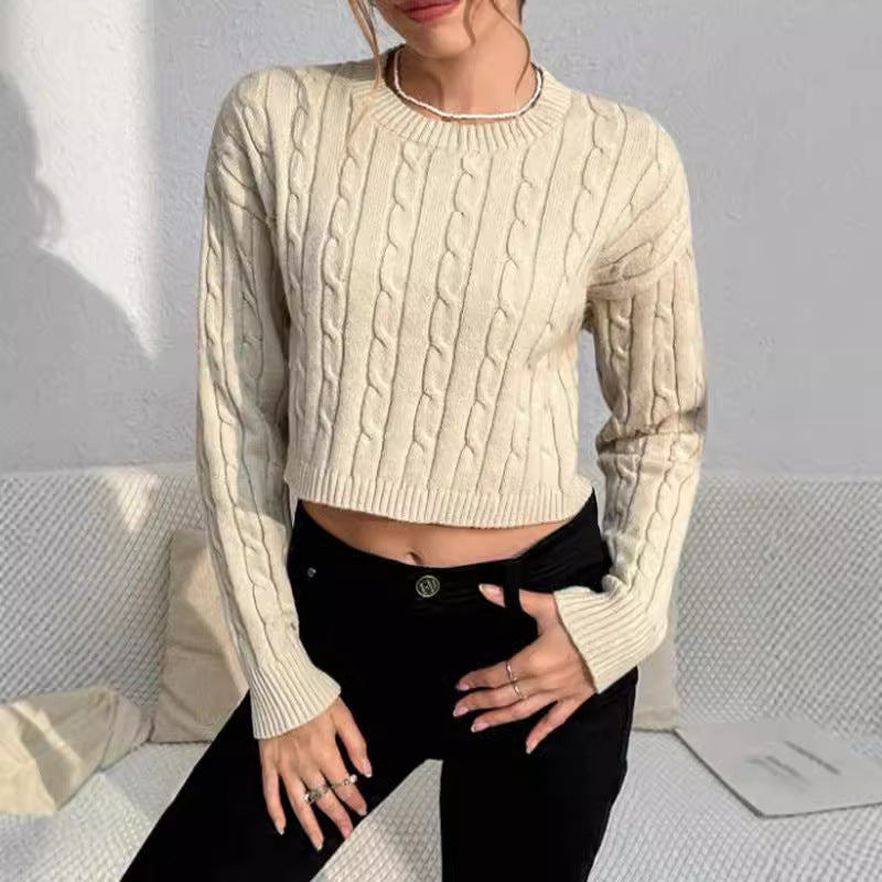 Ava - Women's Cropped Cable Knit Sweater
