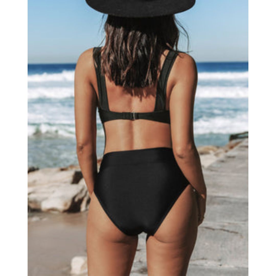 Hilde - High-Waisted Solid Colour Swimsuit