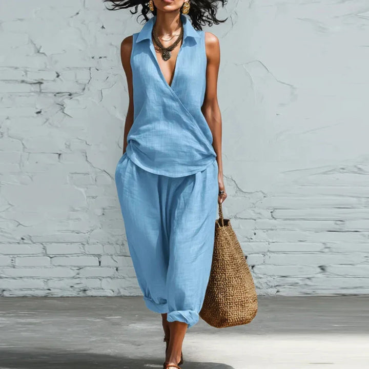 Veronica | Comfortable Wide Leg Trousers and Sleeveless Top Set