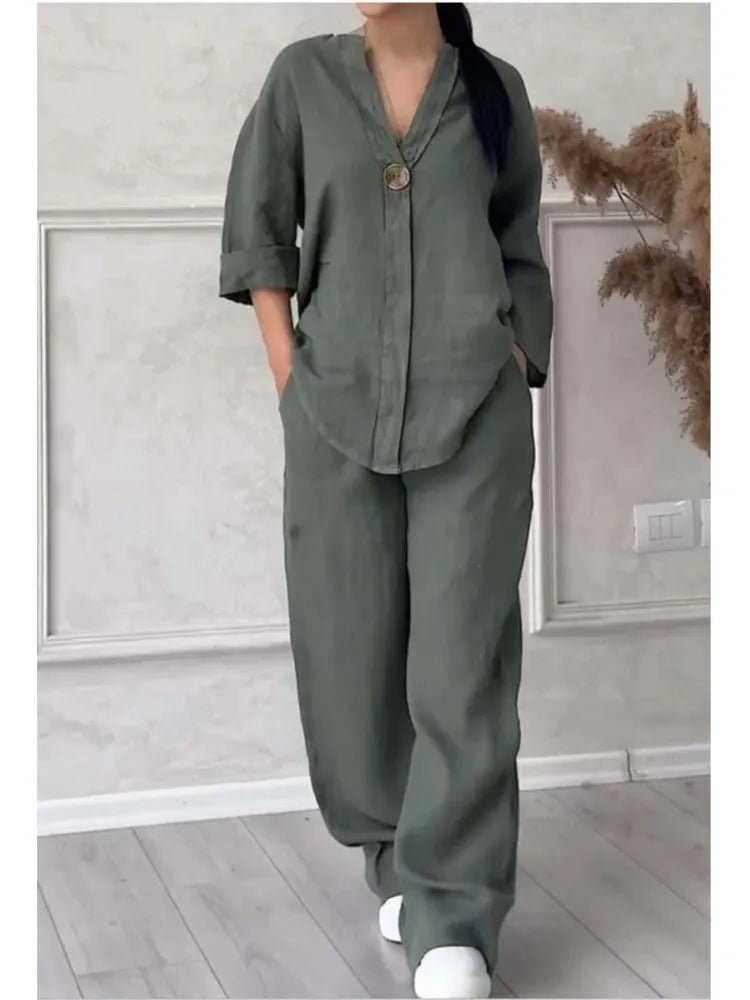 Mariana | Casual Set V-Neck Top with Wide Sleeves
