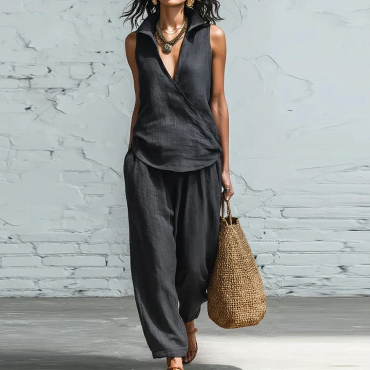 Veronica | Comfortable Wide Leg Trousers and Sleeveless Top Set