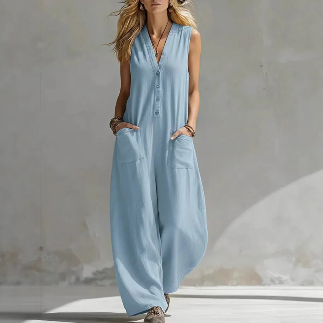 Liora | Casual Sleeveless Jumpsuit in Linen and Cotton