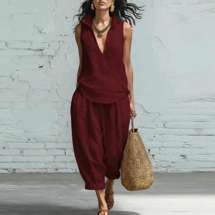 Veronica | Comfortable Wide Leg Trousers and Sleeveless Top Set