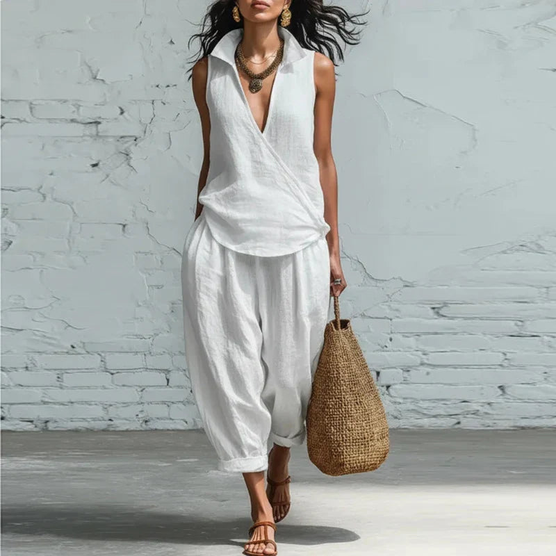 Veronica | Comfortable Wide Leg Trousers and Sleeveless Top Set