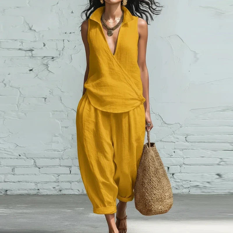 Veronica | Comfortable Wide Leg Trousers and Sleeveless Top Set