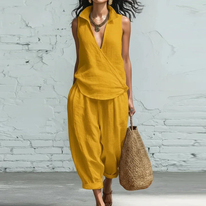 Veronica | Comfortable Wide Leg Trousers and Sleeveless Top Set
