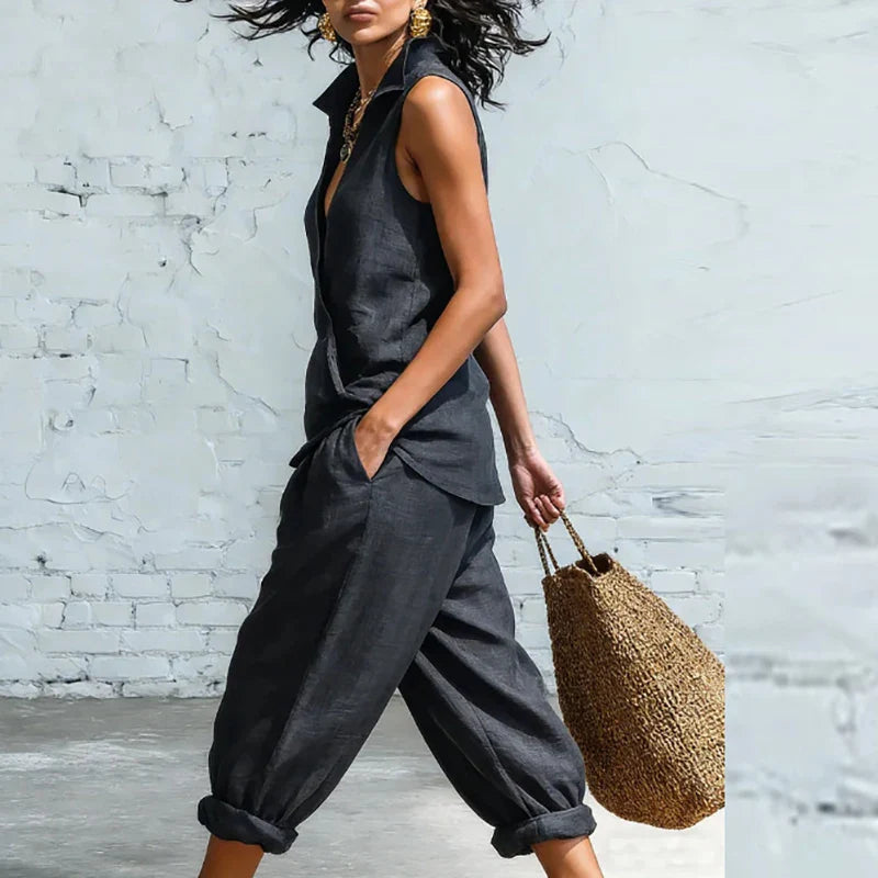 Veronica | Comfortable Wide Leg Trousers and Sleeveless Top Set