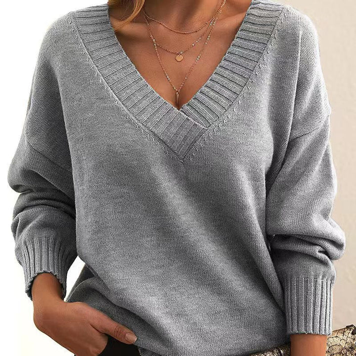 Women's Oversized V-Neck Knit Sweater