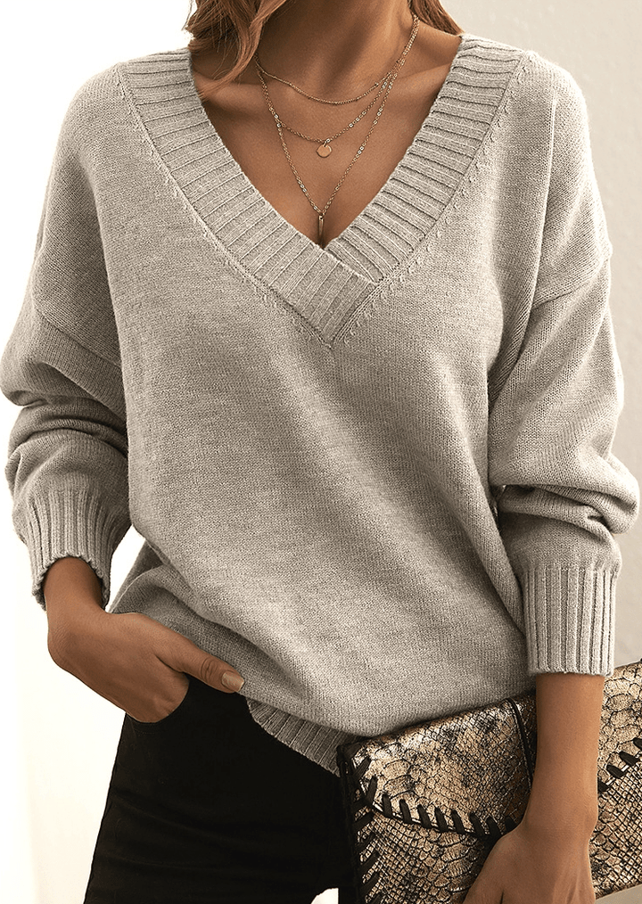 Women's Oversized V-Neck Knit Sweater