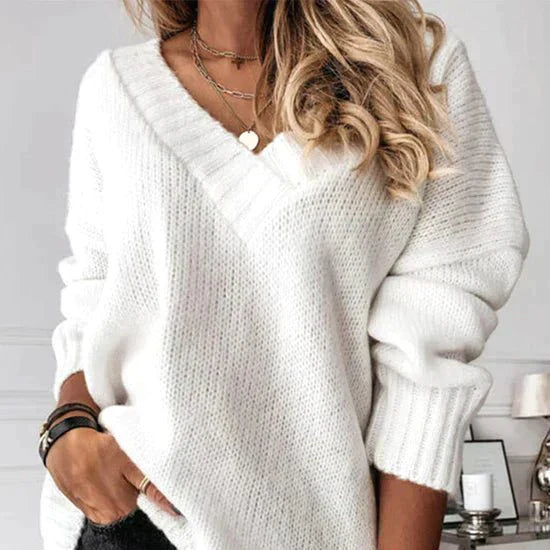 Women's Oversized V-Neck Knit Sweater