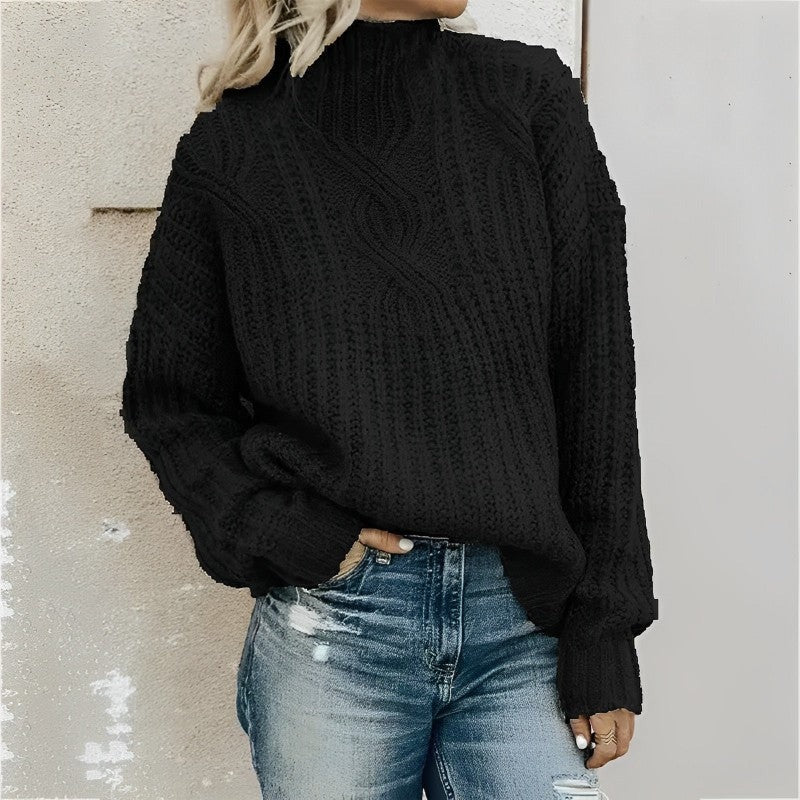 Women’s Cable Knit Sweater – Cozy High Neck Pullover