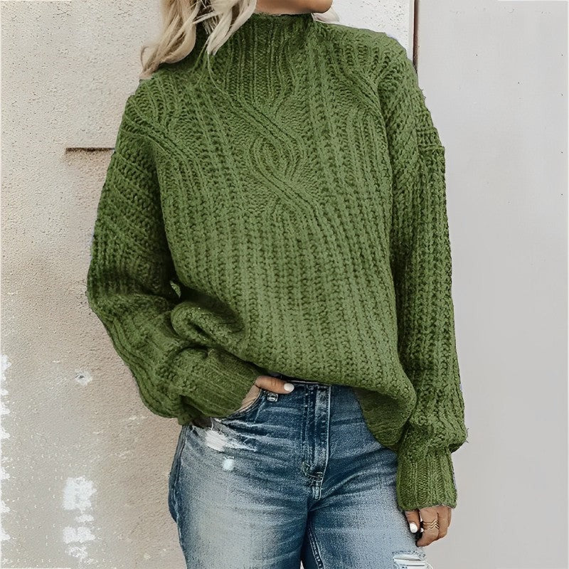 Women’s Cable Knit Sweater – Cozy High Neck Pullover