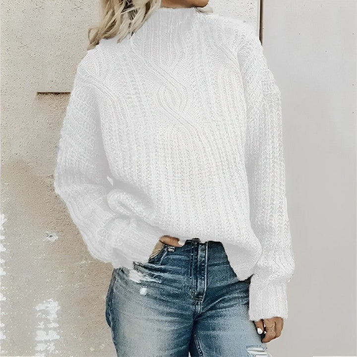 Women’s Cable Knit Sweater – Cozy High Neck Pullover