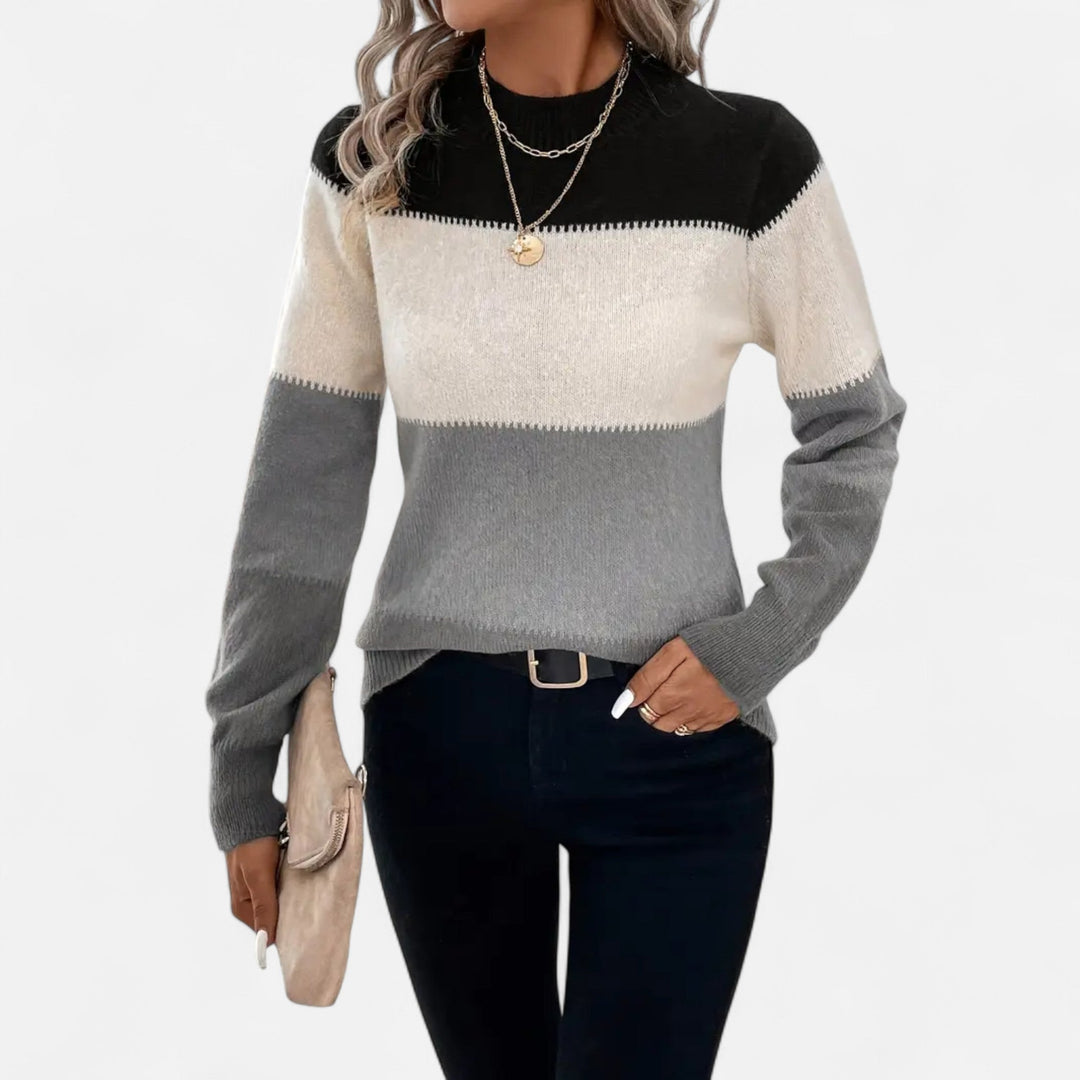 Women’s Knit Sweater – Color Block Long Sleeve Pullover
