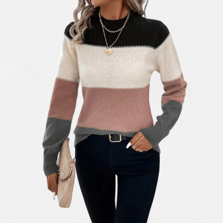 Women’s Knit Sweater – Color Block Long Sleeve Pullover