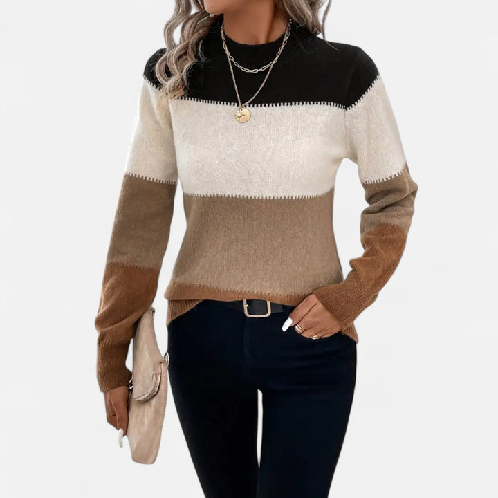 Women’s Knit Sweater – Color Block Long Sleeve Pullover