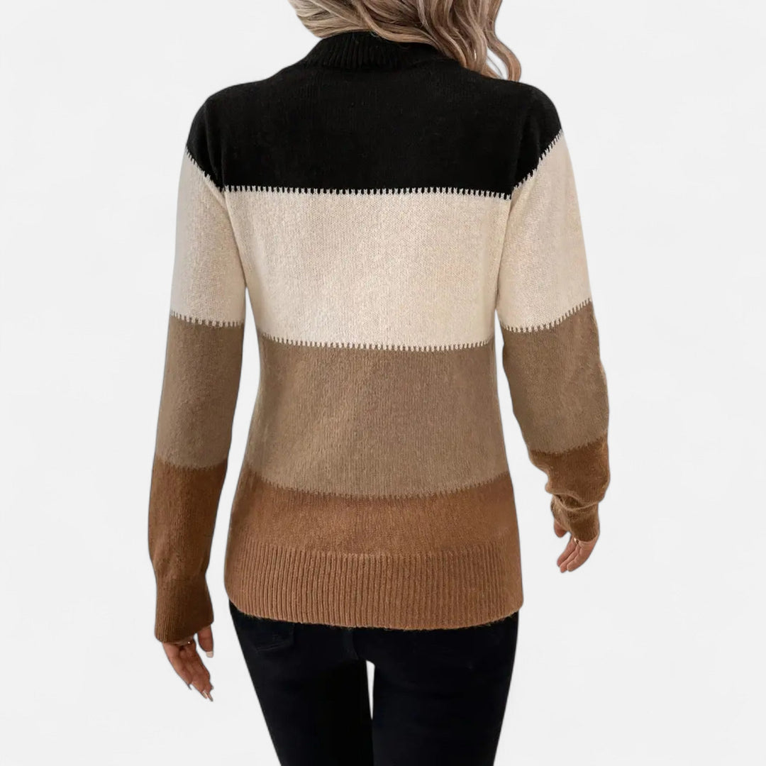 Women’s Knit Sweater – Color Block Long Sleeve Pullover