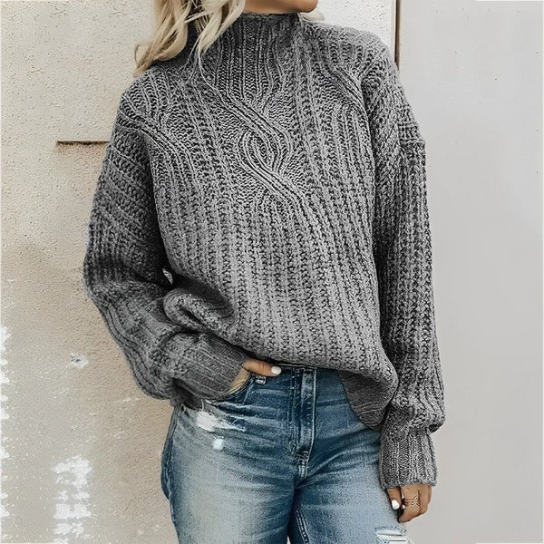 Women’s Cable Knit Sweater – Cozy High Neck Pullover