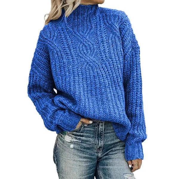 Women’s Cable Knit Sweater – Cozy High Neck Pullover