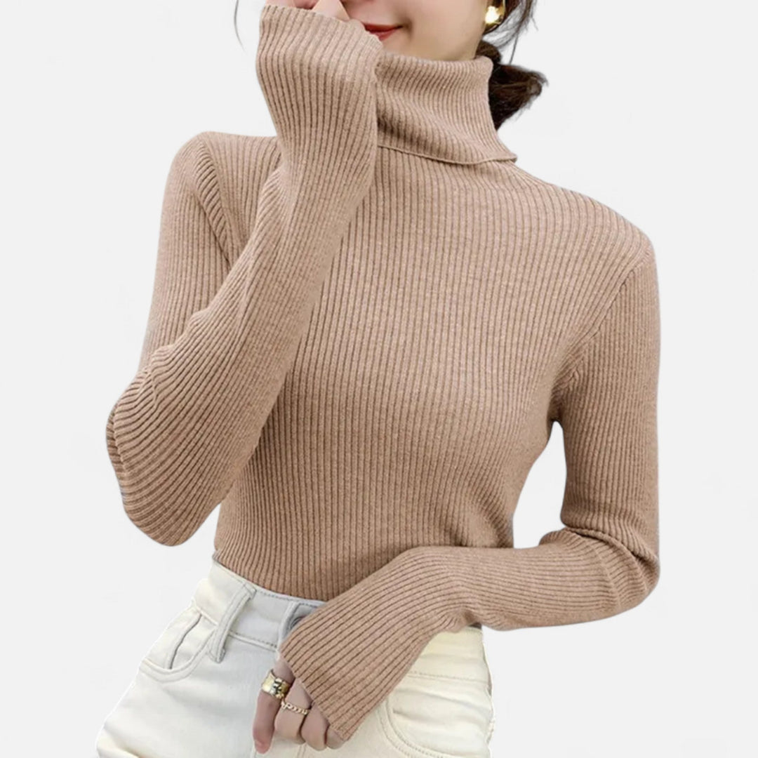 Women’s Ribbed Turtleneck – Long Sleeve Slim Fit Top