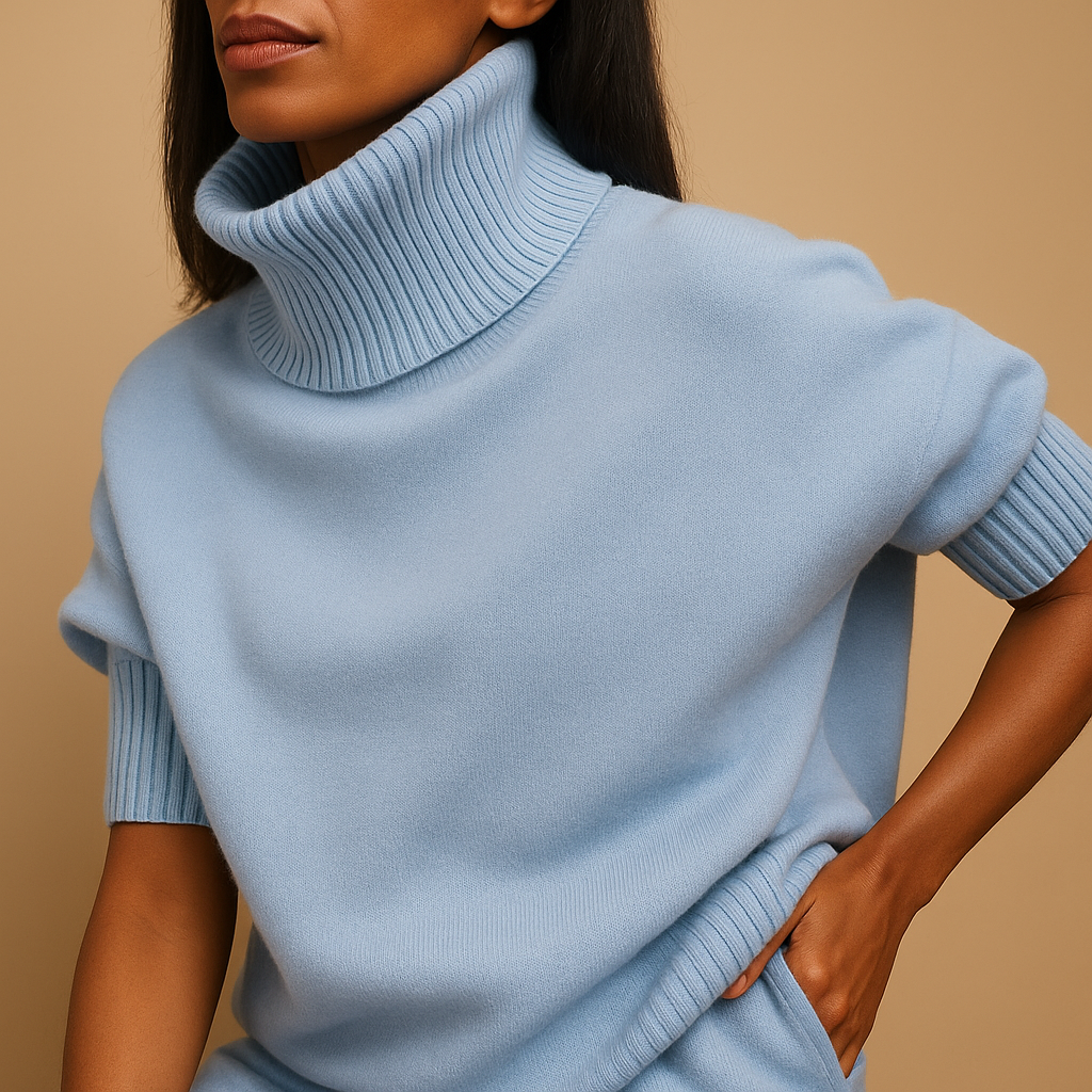 Women’s Knit Sweater – Short Sleeve Turtleneck Pullover