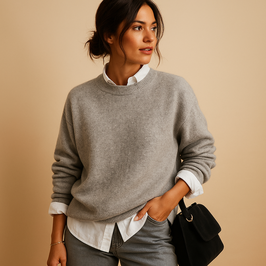 Lina Women’s Cashmere Sweater – Long Sleeve Crewneck Pullover